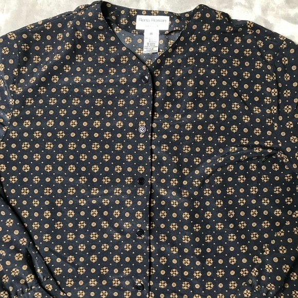 Vintage Rena Rowan for Seville Button Down Long Sleeve Printed Blouse Size 16 - Picture 2 of 10